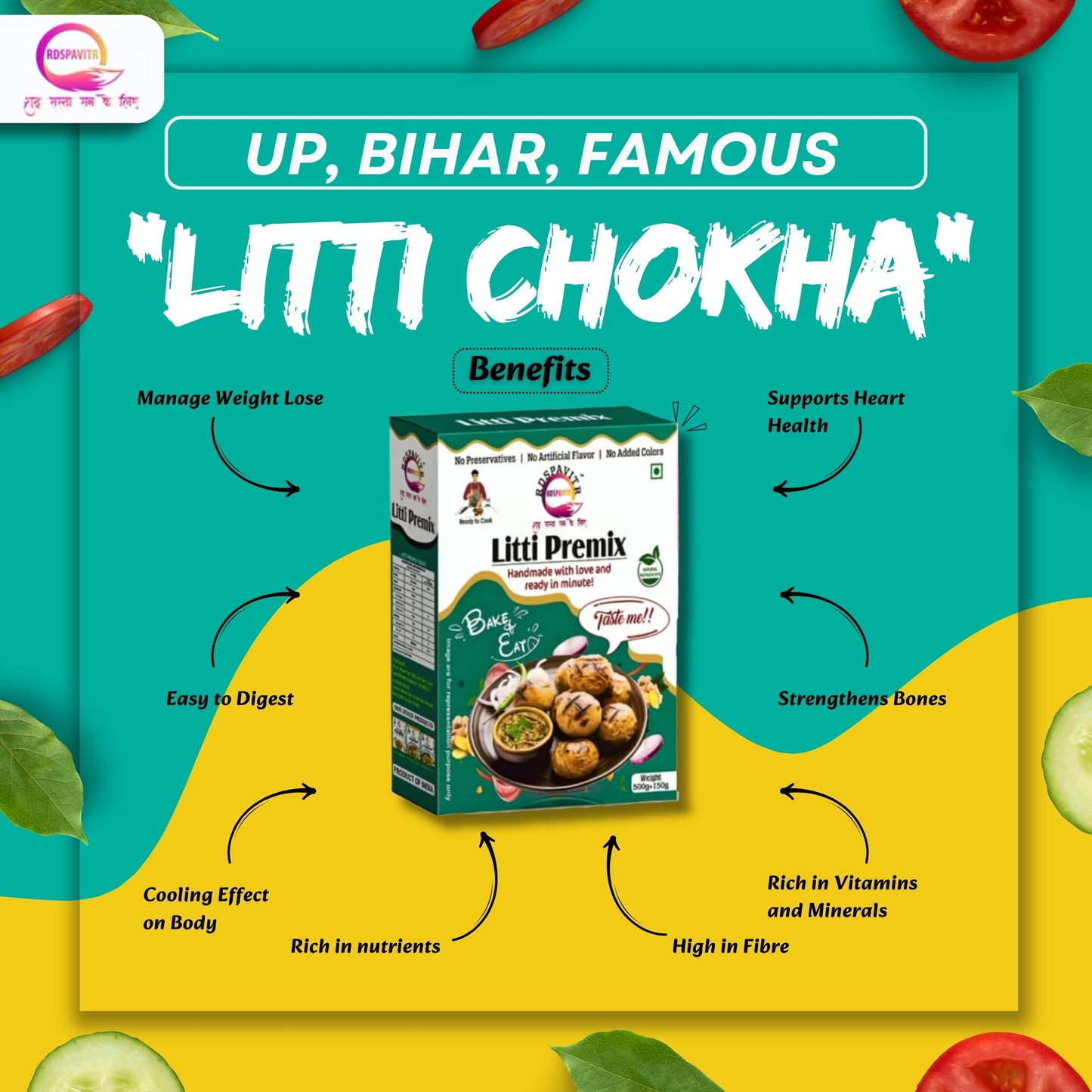 Litti Premix | Atta 200g, Sattu 80g, Chokha 70g and Peanut Chutney 50g | Taste of Bihar | Ready To Cook