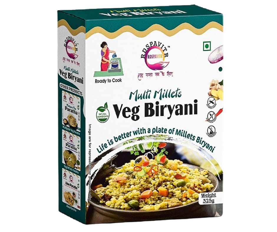 Multi Millets Veg Biryani | Biryani 300g, Biryani Seasoning 10g, Peanut Chutney 50g and Raita Boondi 40g | Rich in Fiber, Protein & Essential Nutrients | Ready To Cook Biryani